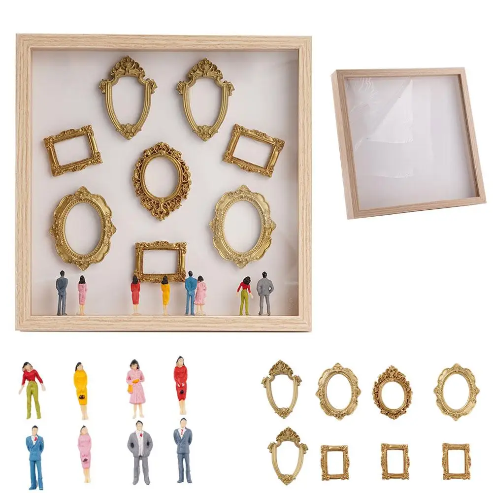 Mini Museum Photo Album: Stylish Memory Display Kit with Miniature Statue and Gold Frame