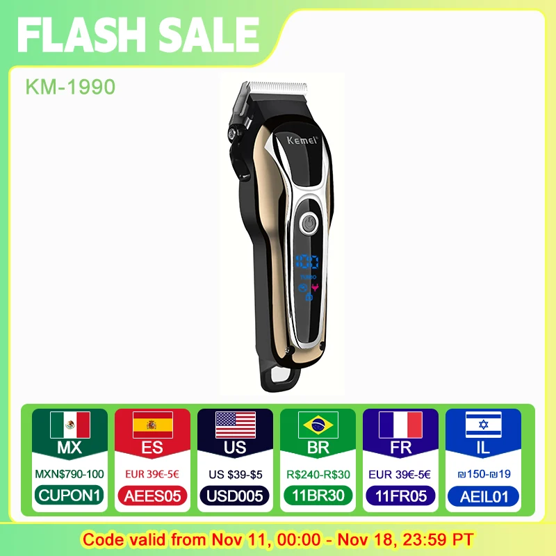 Hair Clipper Kemei Professional Rechargeable Trimmer Men Electric Cutter Hair Cutting Machine LCD Cordless Beard Trimmer KM-1990
