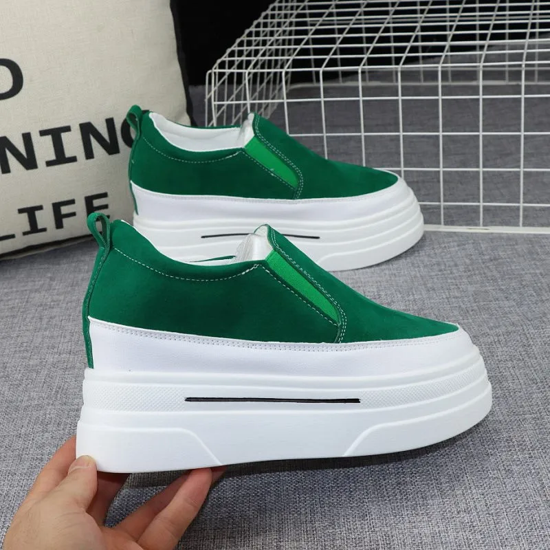 

2023 Spring 8cm Inner Heightening Women's Shoes Autumn New Fashion Lazy Shoes Slip-on Muffin Thick-soled Loafers Casual Shoes