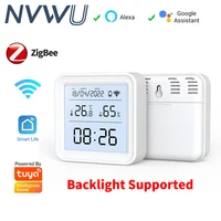Tuya Zigbee/WiFi Temperature and Humidity Sensor Backlight Indoor Thermometer Hygromet Work With Alexa Google Home Voice Control