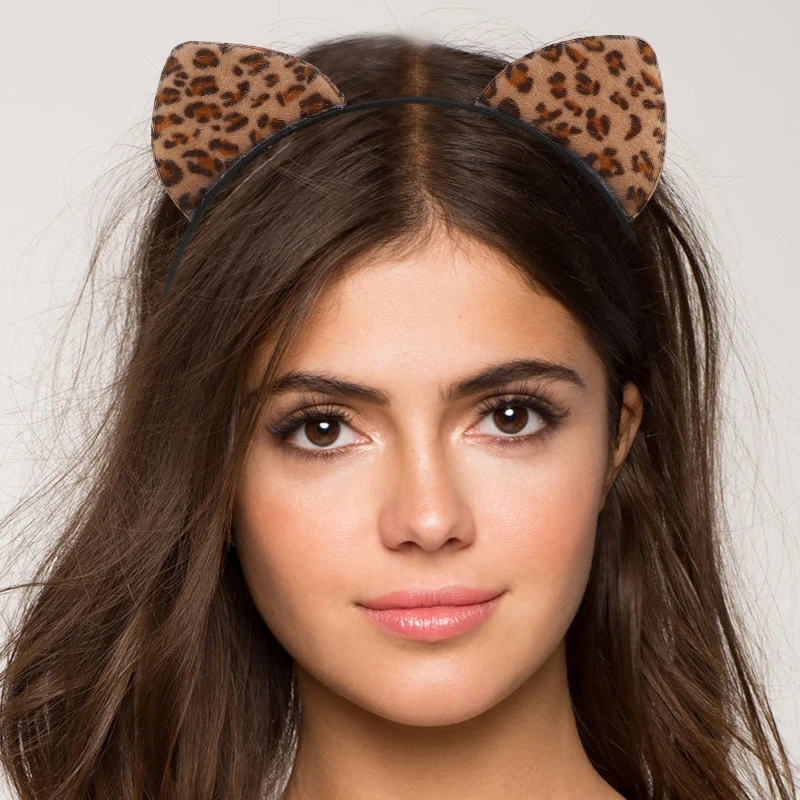 Description Picture 2 of item2pcs Cat Ear Headband Fluffy Hair Hoops Leopard Ear Headbands Lovely for Kids Wife Girlfriend Carnival Valentines Day Costume