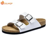 2023 Summer Cork Sandals Men's Flock Faux Suede Mule Clogs Slippers Brown Classic Buckle Cork Slides Slippers For Men Slippers - Image 5