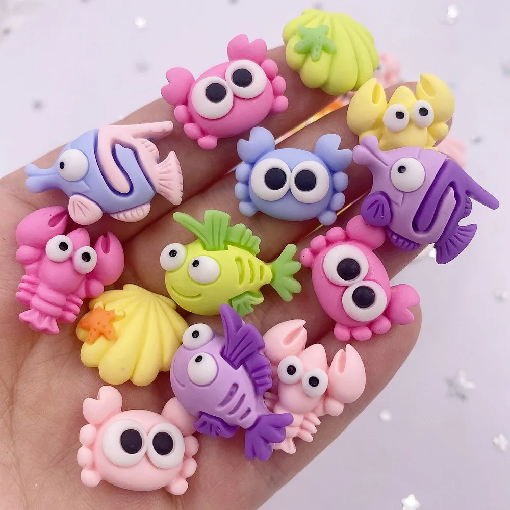 Resin Crafts Accessories Resin Ornaments Resin Crafts Ornament Crafts Miniature Figurines Miniature Ornament 10pcs Colorful Resin Fish Crab Shell Lobster Styles Ocean Animal Flatback Cabochon Scrapbook Craft DIY Accessory Decor Figurine
