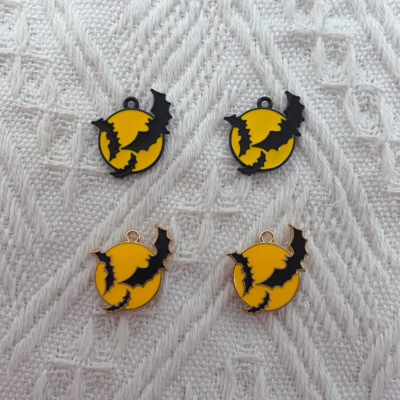 

10pcs Gold Color Mix Lovely Enamel Moon Bat Charms Halloween Pendant Fit DIY Handmade Jewelry Making Finding Supplies