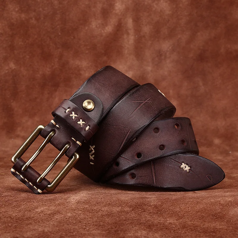 3.8CM Men High Quality Genuine Leather Brass Buckle Belt Luxury Designer Belts Men Pure Cowskin Fashion Strap Male Jeans for Man