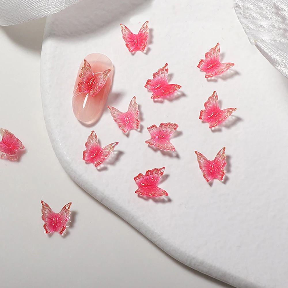 오로라 화이트 나비 네일 아트 참, 3D 반짝이 아크릴 다채로운 나비 네일 장식, DIY 일본 네일 액세서리, 50 개