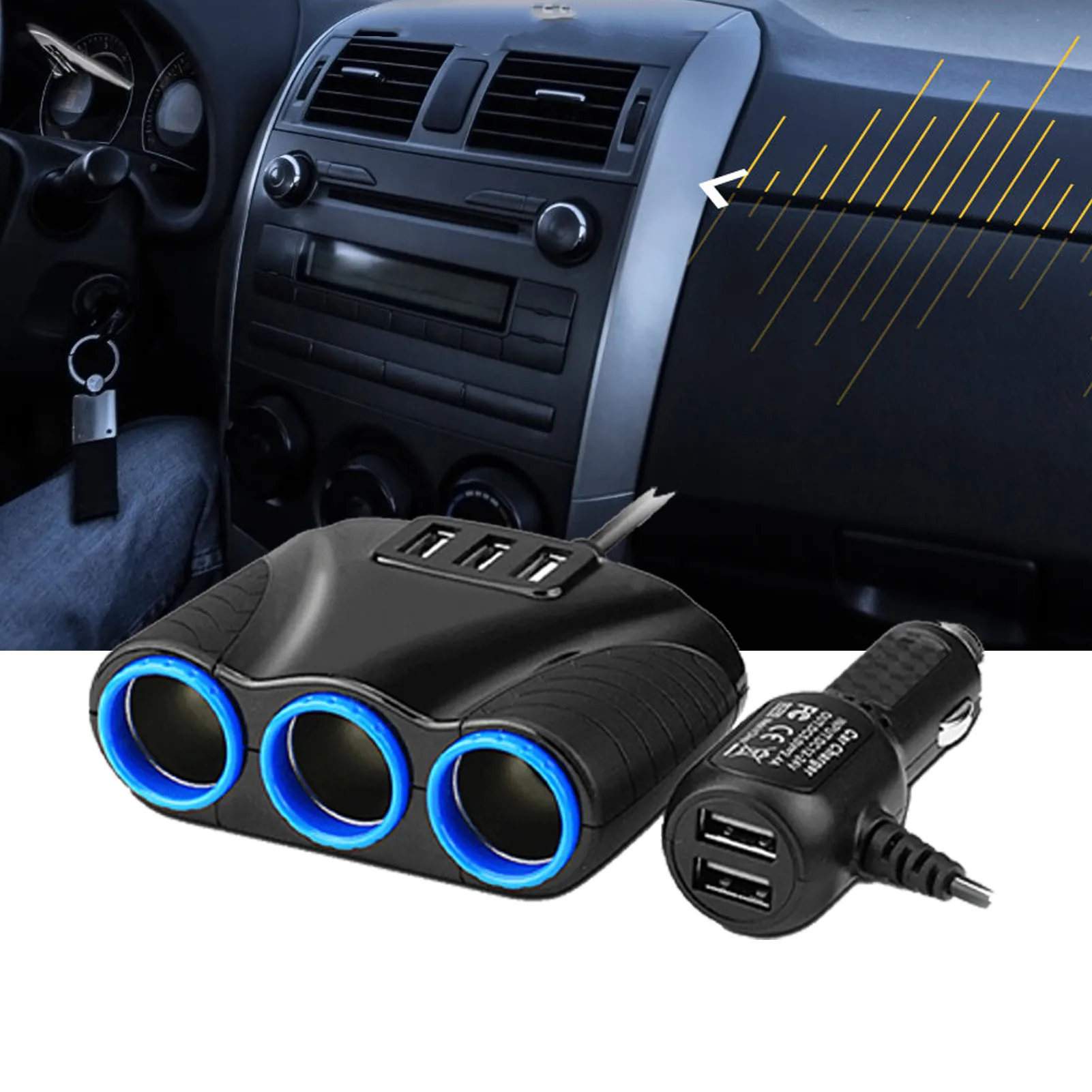 12V-36V Car Cigarette Lighter Socket Splitter Plug USB Phone