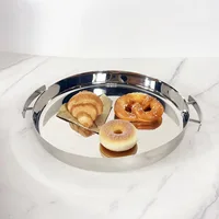 European stainless steel round mirror handle tray Modern home meal storage tray 2