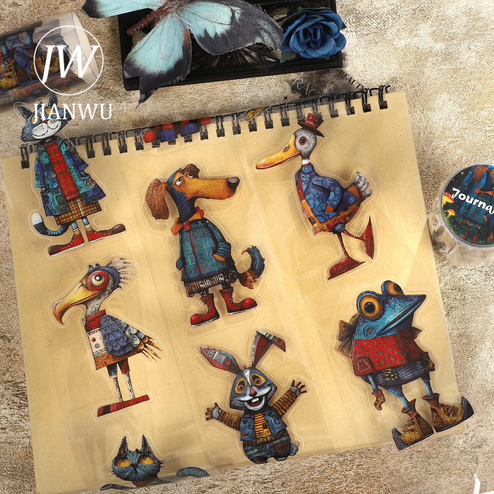 JIANWU 60mm * 200cm 빈티지 이상한 동물 풍경 소재 콜라주 스크랩북 PET 테이프 크리 에이 티브 DIY 저널 문구