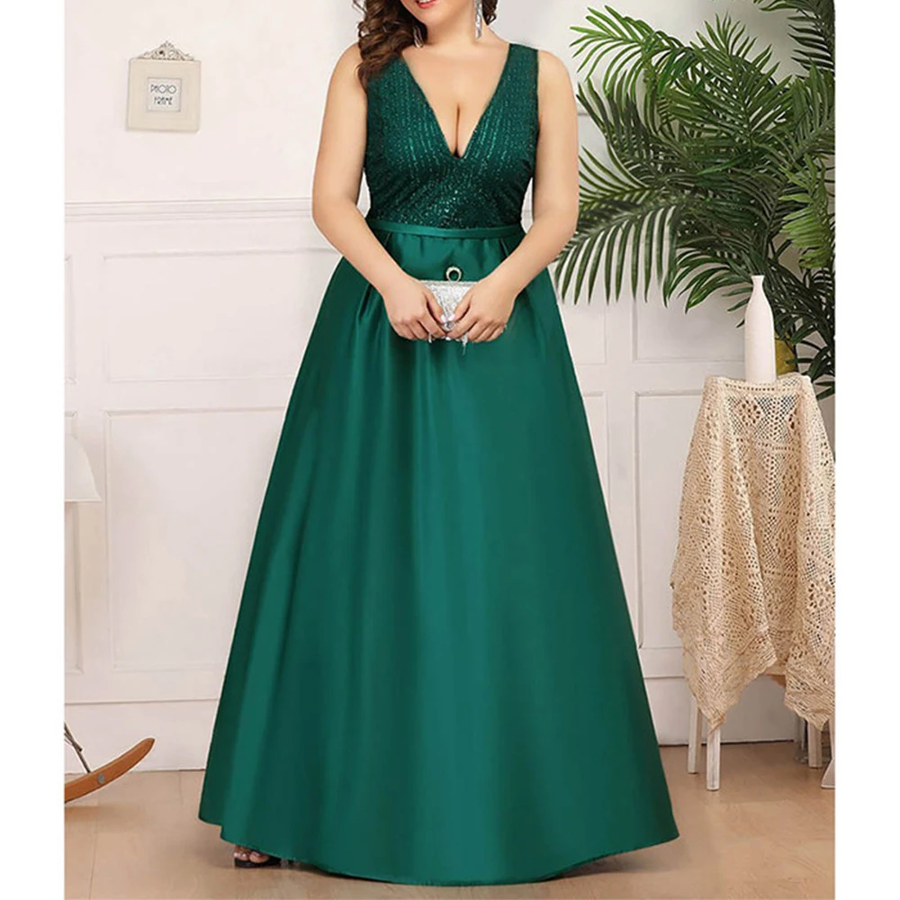 

Elegant Banquet Wedding Bridesmaid Evening Party Dresses for Women V Neck Sequin Luxury Celebrities Long Formal Prom Gowns Vesti