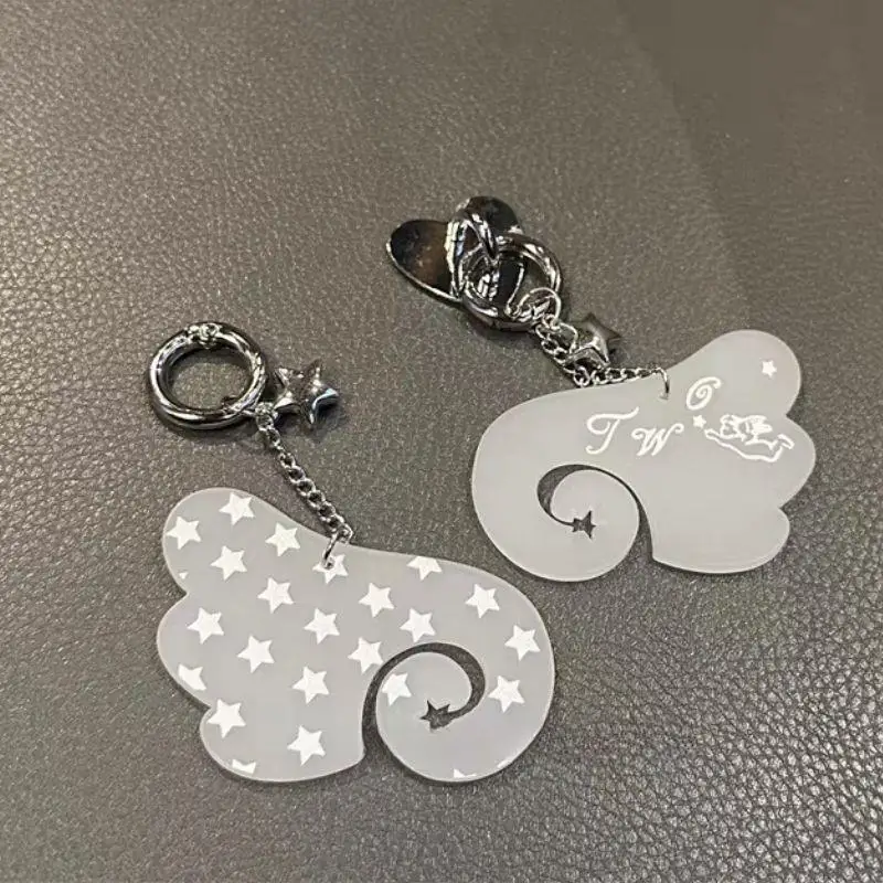 Acrylic Transparent Angel Wing Keychain Women Bag Charms Bag Hanging Pendant Heart Design Accessories Korean Design