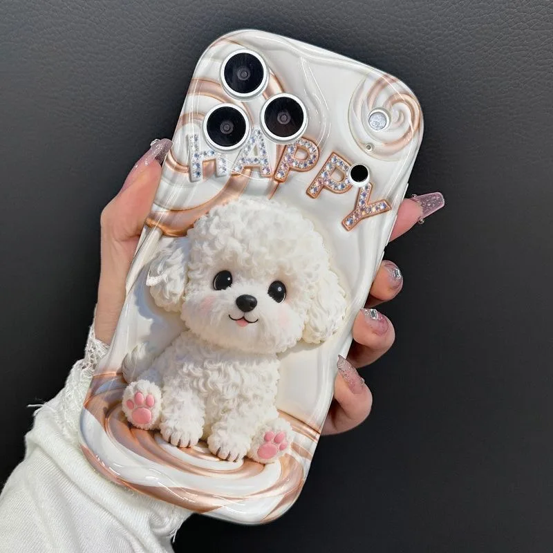 Cute Teddy Dog Cartoon Wave Design Soft TPU Phone Case