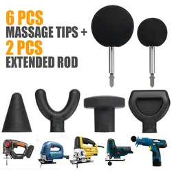 6 pçs substituível percussão muscular relaxamento adaptador bit ponta para jigsaw massagem acessório com 2 hastes estendidas mão ferramenta conjuntos