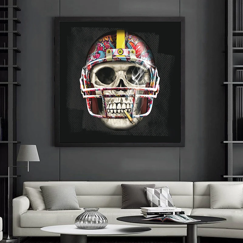 

Abstract Graffiti Modern Art Skull Smocking Helmet Oil Painting Wall Picture Canvas Posters Prints for Living Room Decor Cuadros