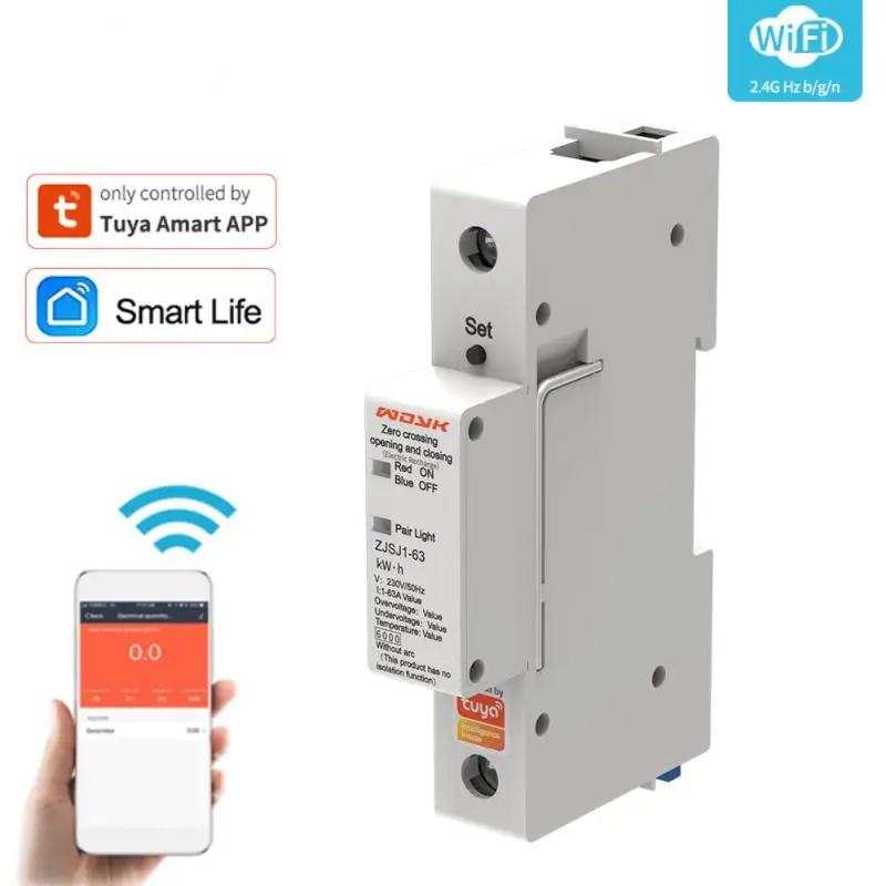 

TUYA WIFI Smart Circuit Breaker 63A 1P with Metering for Smart Home Wireless Remote Control Zero-crossing Single Phase Meter
