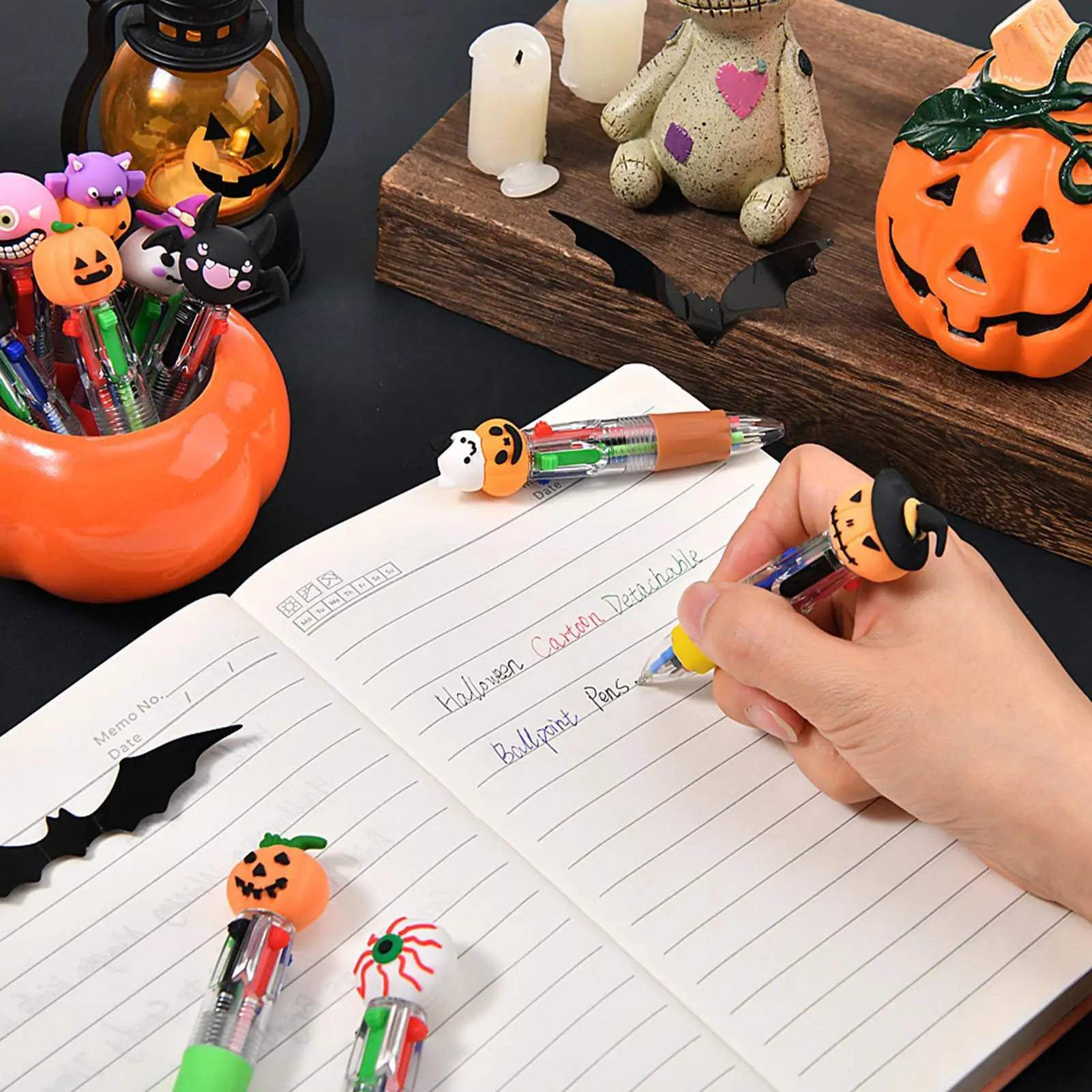 Halloween Pen 20 Pieces Ghost Pumpkin Witch Ballpoint Pens 4-colors Ergonomic Quick Drying Smooth Cute Halloween Stationery For