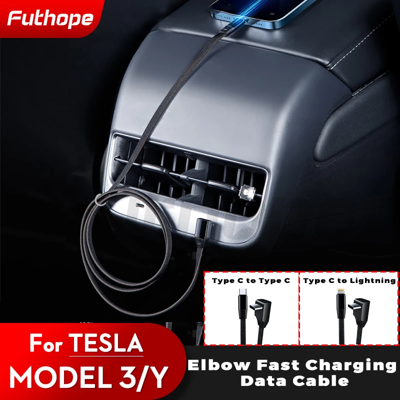 

Futhope 120CM 3A Fast Charging Charger Cable For Tesla model 3 model Y 60W Type-C 27W Lightning Phone Charging 2021-24 Update