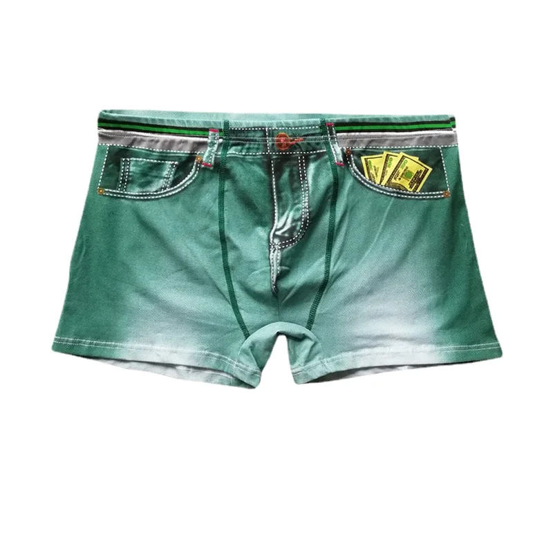Men Big Pouch Ice Silk 3D Denim Printed Shorts Fake Jean Underwear Boxer  Stretch Briefs New Fashion Cow Boy Underpants Trunks A5 - AliExpress