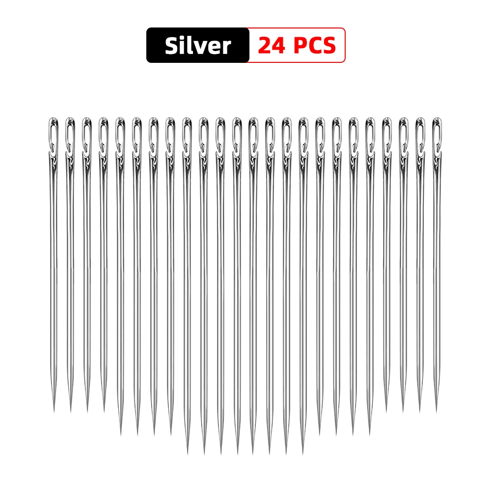  30pcs Self Threading Needles with Wood Needle Case Easy Thread  Sewing Needles Assorted Hand Stitching Needles for DIY Embroidery Sewing  (Silver)