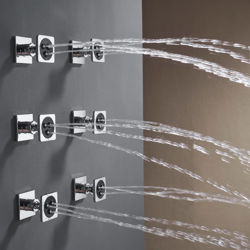 Square Body Rain Shower Spray Jet para Banheiro Water Saving Massage Jet Pulverizador Chrome Gold Brass Black Funções