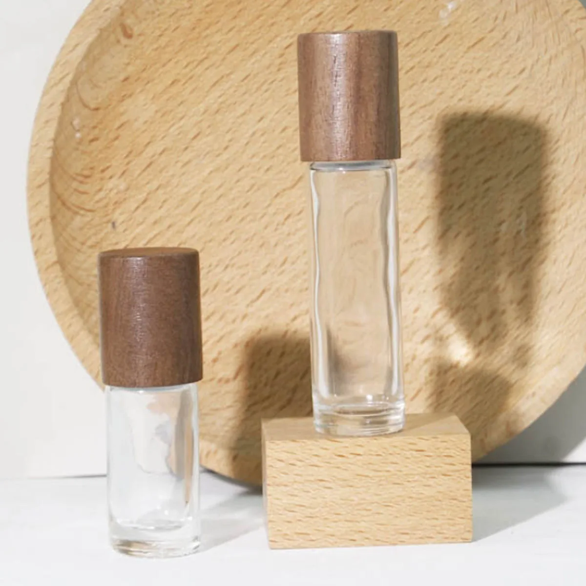Premium Refillable Glass Roller Bottles with Natural Bamboo Lids - 5ml & 10ml Amber & Clear Vials