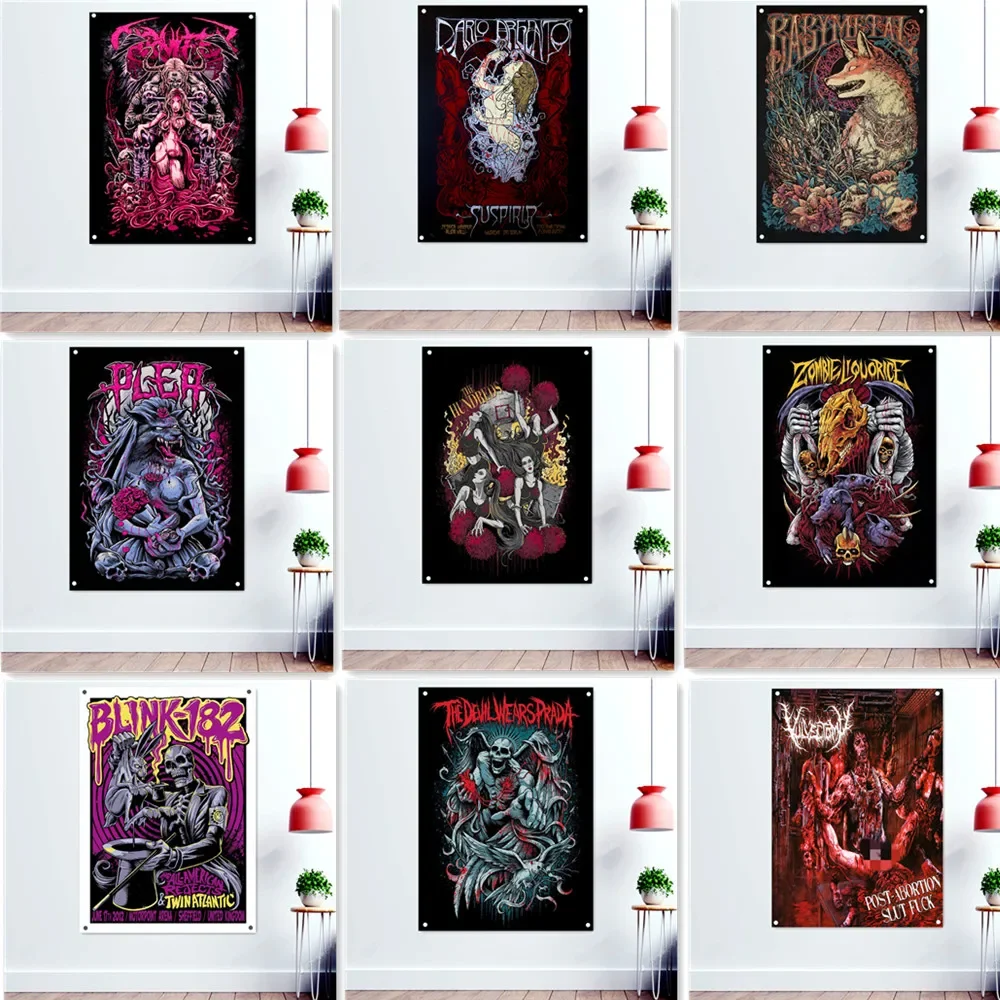 Zombie Demon Skull Spaventoso Dark Death Art Poster Wall Hanging Flag Rock Music Heavy Metal Art Banner Arazzo Wall Decor Painting