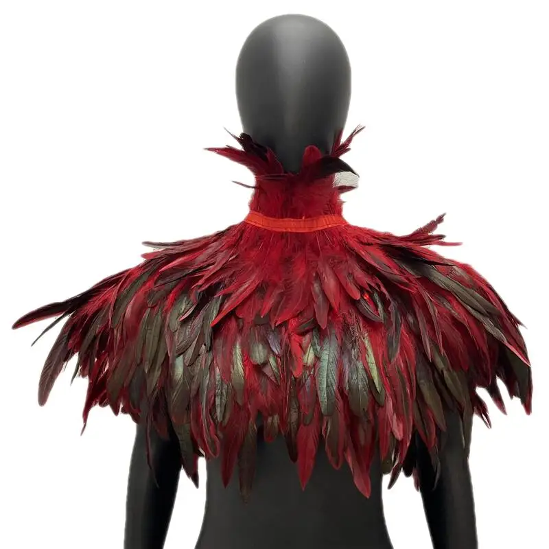 

Unisex Gothic Natural Feather Cape Shawl Shoulder Shrug Wraps with Choker Collar Party Cosplay Body Cage Harness Bra Belt Wings
