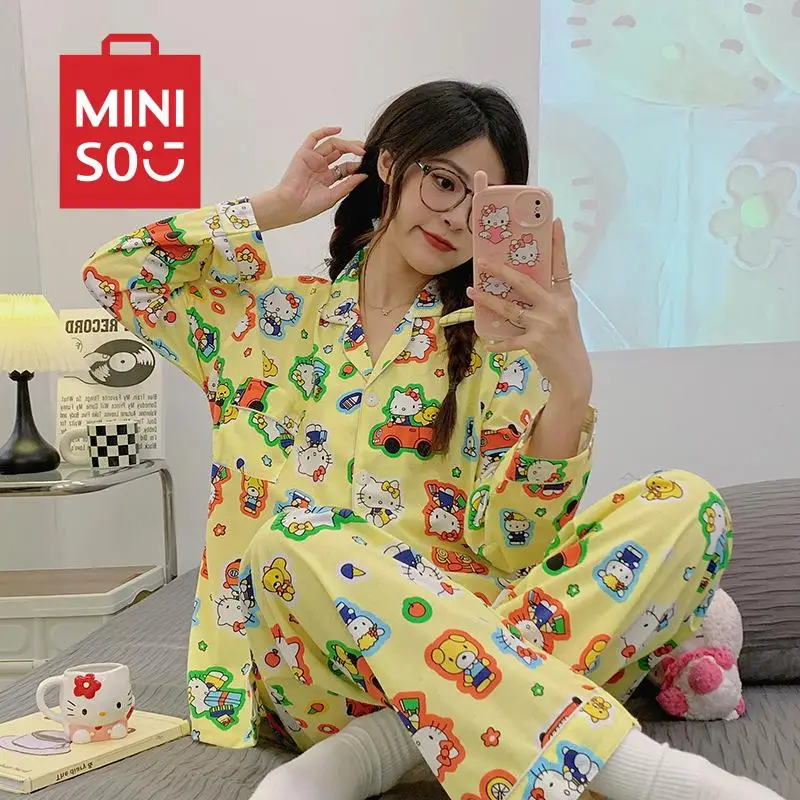 

Новые милые пижамы в стиле аниме Miniso Sanrio, милые Мультяшные летние тонкие удобные пижамы Hellokitty, студенческие спальные принадлежности, подарок для девушки