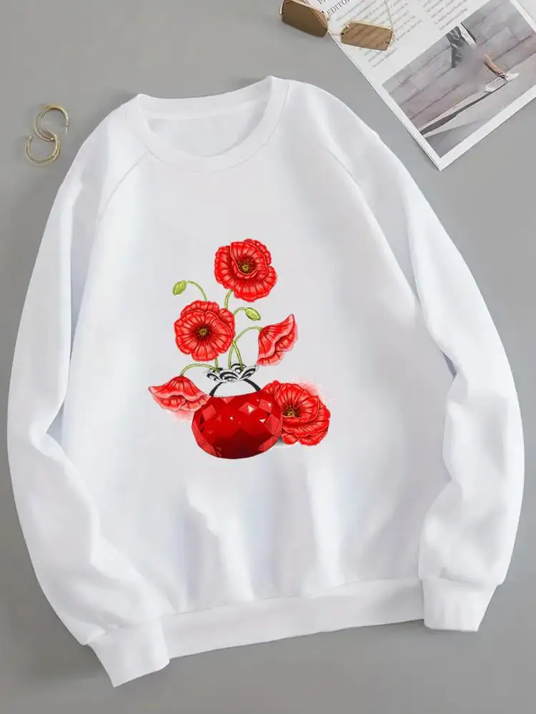 

Long Sleeve O-neck Clothing Female Women Fleece Flower Trend Watercolor 90s Cute Print Pullovers Fashion Graphic Sweatshirts
