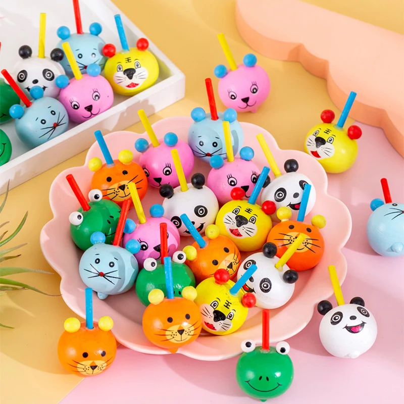 8Pcs Cartoon Cute Animal giroscopio in legno giocattoli Desktop trottola per bambini festa di compleanno bomboniere Baby Shower regali Pinata Bag