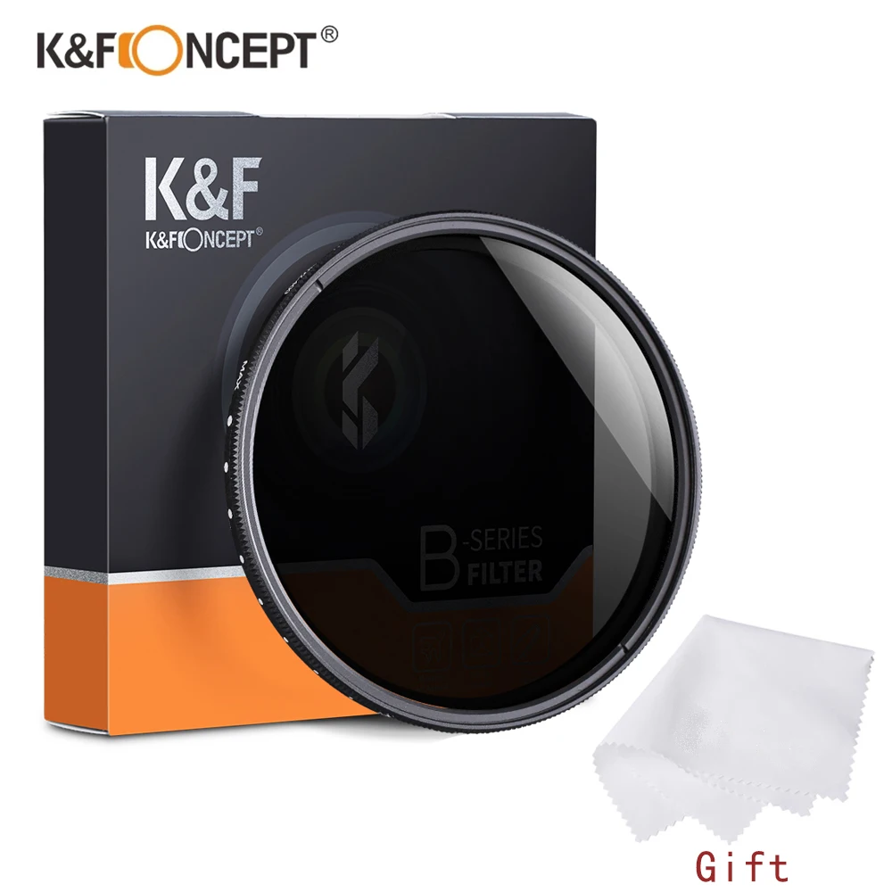 K&F Concept Filtro de lente ND2-ND400 ND variable de 3.228 in (1-9 paradas)  para lente de cámara, filtro de densidad neutra ajustable con paño de