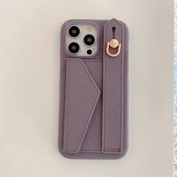 Luxurious Leather Wrist Strap Wallet Case with Card Holder for iPhone 12 Pro (Purple)