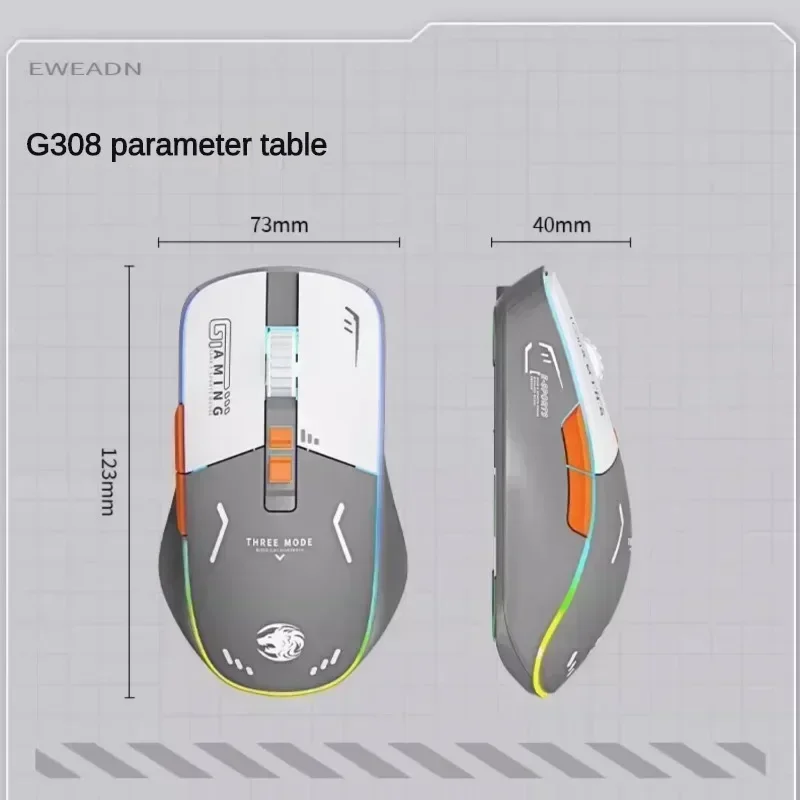 G308 Wireless Bluetooth Mute Mouse Tri-mode Lightweight Ergonomic Rechargeable PC Office E-sports Laptop Accessories gift