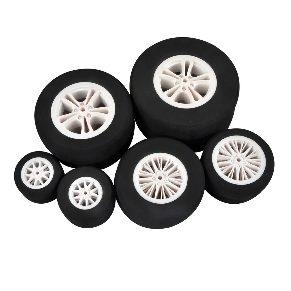 2.5 Inch RC Airplane Tires & Wheels - Rubber Tires With Plastic Hubs (2-Pack)