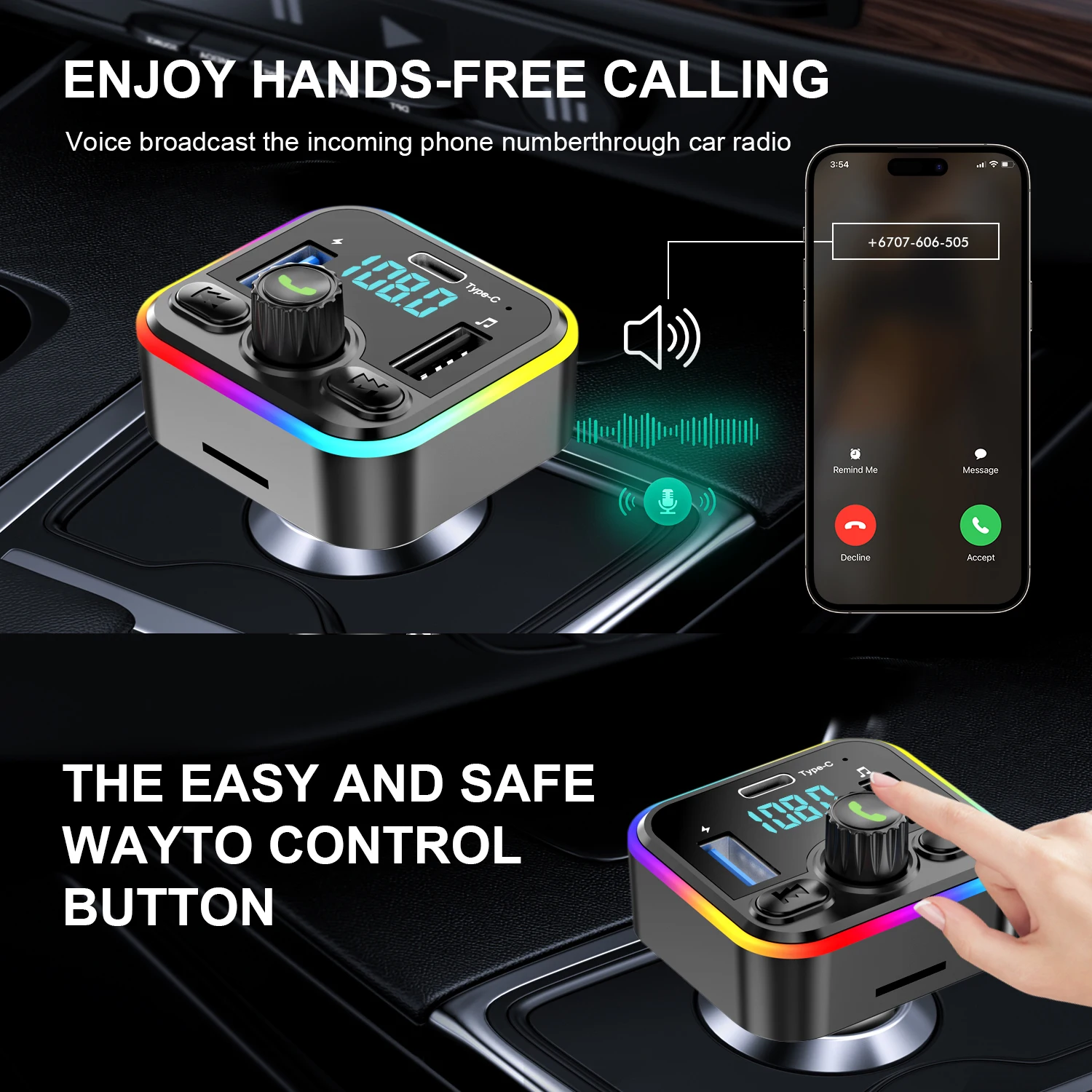 FM Transmitter Car MP3 Player Bluetooth 5.3 FM Transmitter Handsfree Car AUX Radio Modulator MP3 Player 20W & PD Fast Charge Adapter Car Accessories