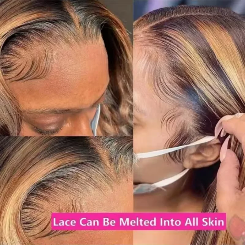 32 Inch 5x5 Straight Highlight HD Lace Front Human Hair 13x4 Lace Frontal Wigs 4/27 Ombre Honey Blonde Color Wig For Women 5