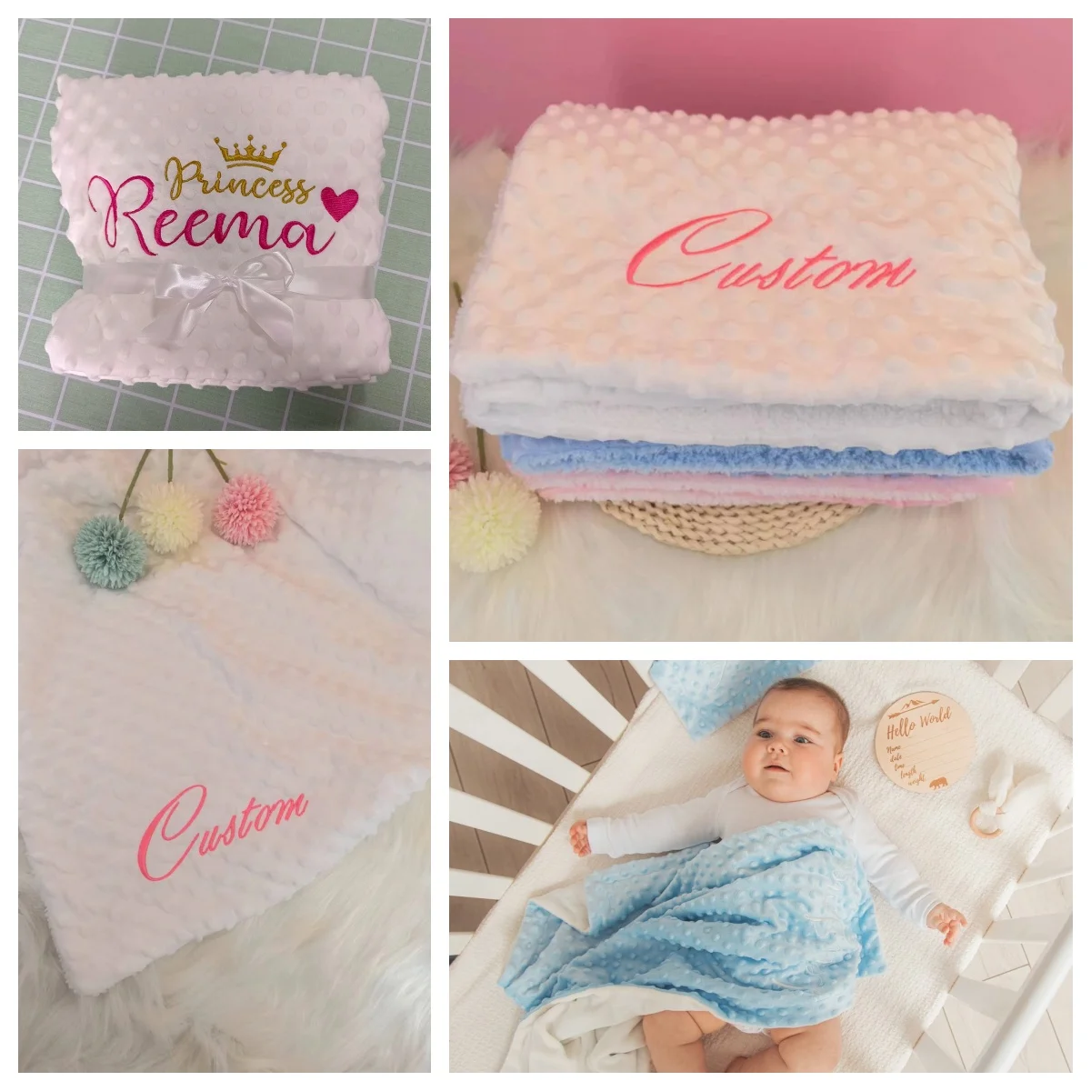 Baby Blanket Name Personalised Bubbled Fleece for Toddler Crib Bed Stroller Swaddle Newborn Birthday Gift