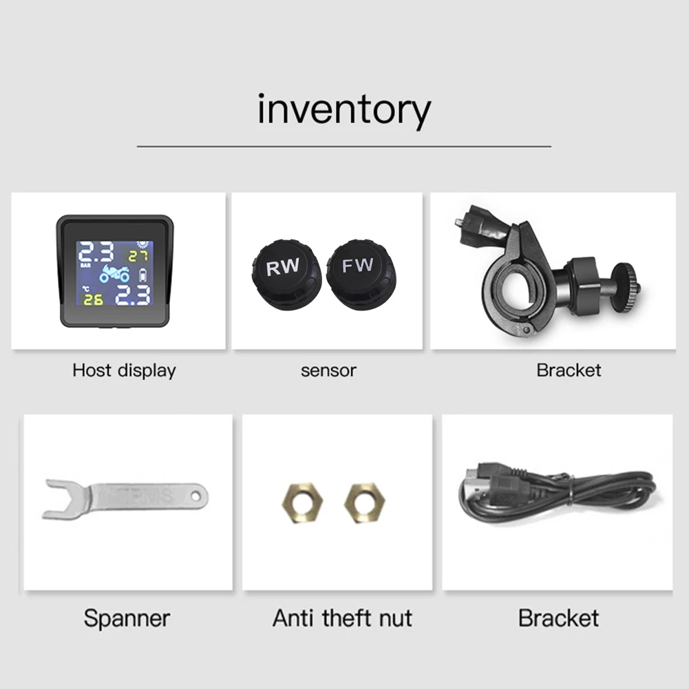 Tire Pressure Sensors Solar Charging LCD Motorcycle TPMS Tire Pressure Tyre Temperature Monitoring Alarm System with 2 Sensors motorcycle tire pressure monitor