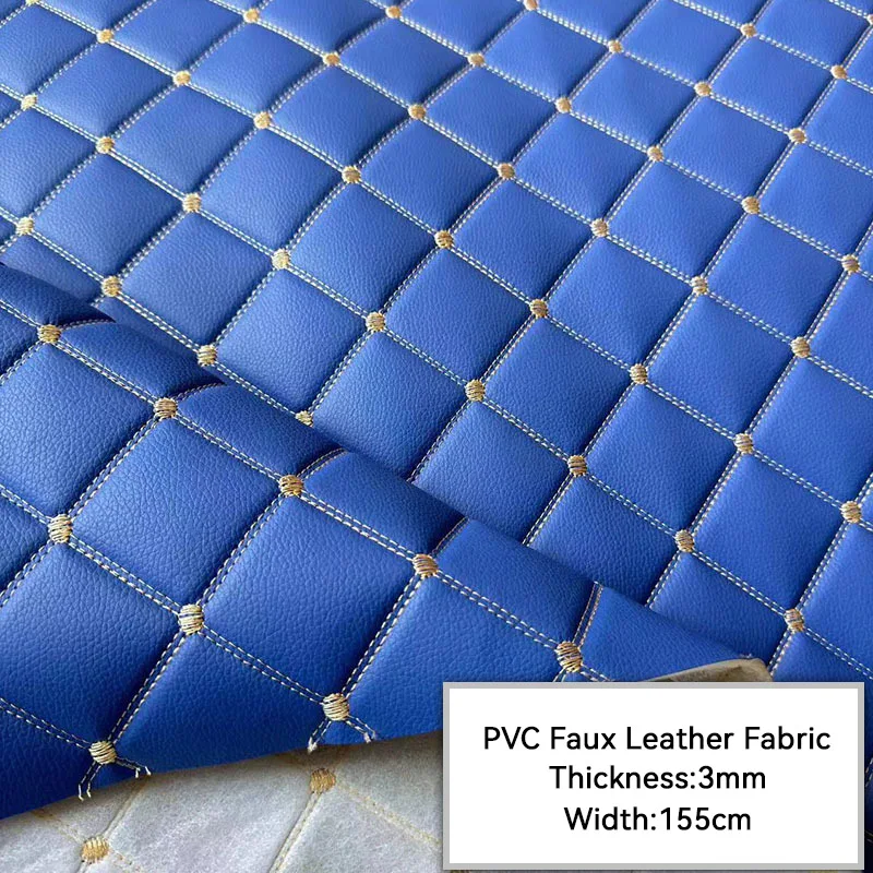 Rhombus Pattern PVC Artificial Leather Fabric Sponge Quilted Embroidered Faux Leather Upholstery Furniture Car Interior Decor