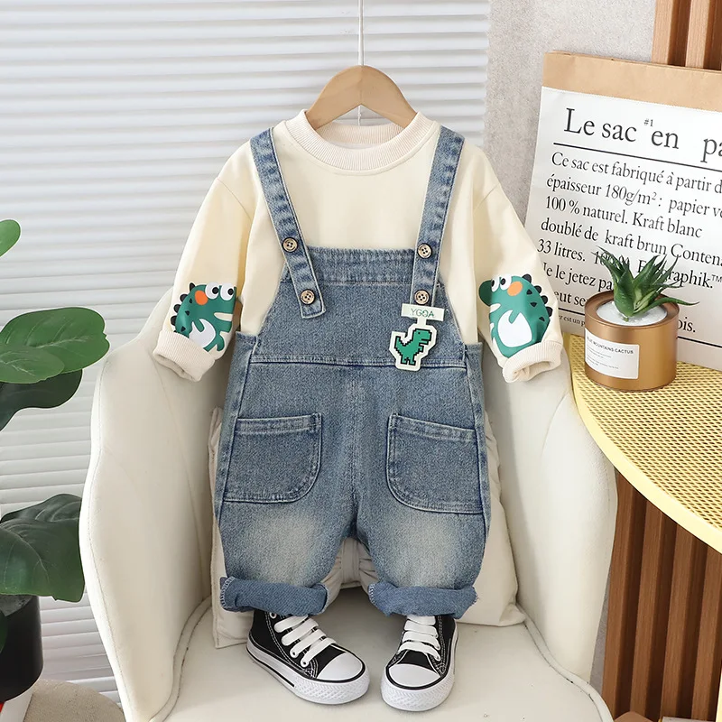 

Children's Sets 2024 Spring Infant Clothes for Baby Girls and Boys Cartoon Dinosaur Long Sleeve T-shirts and Overalls Kids Suits