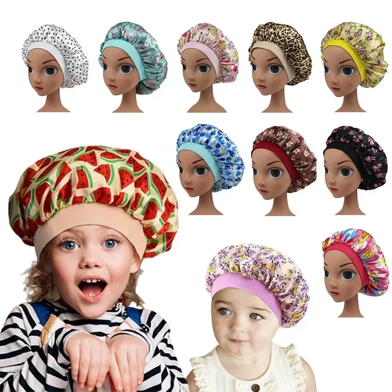 Night Hair Cap Warm Air Bonnet Cap Fashion African Children Adjustable Printing Ankara Satin Bonnet Sleep Cap Turban Hat Night Sleep Beanie Chemo Cap Kids