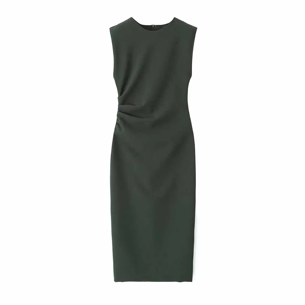 

Платье-миди женское Плиссированное без рукавов, с круглым вырезом