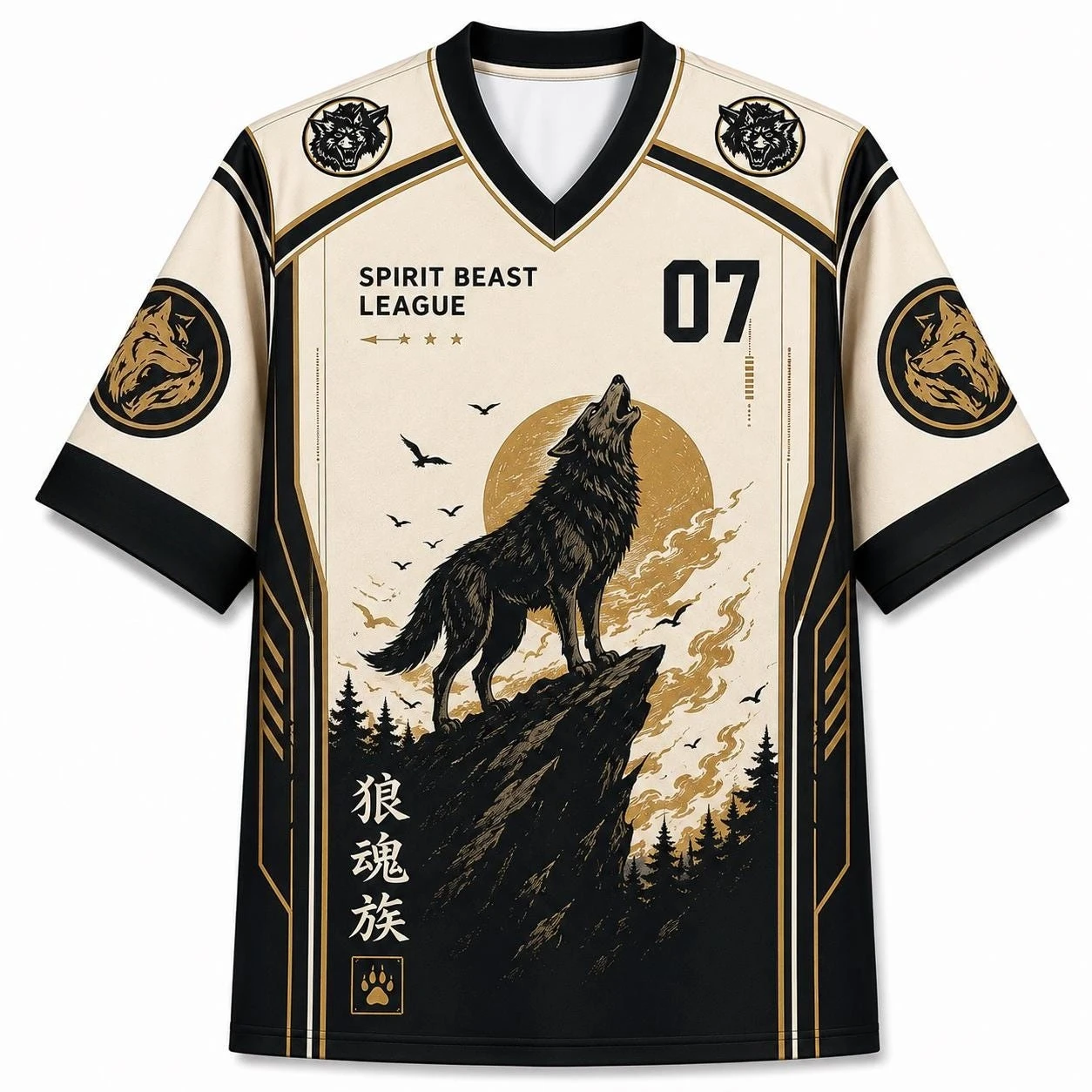 Sommer 2026 Modischer Retro-Mondnacht-Wolfseelen-Design 3D-Druck Outdoor Freizeit Fitness Stil V-Ausschnitt T-Shirt Übergröße