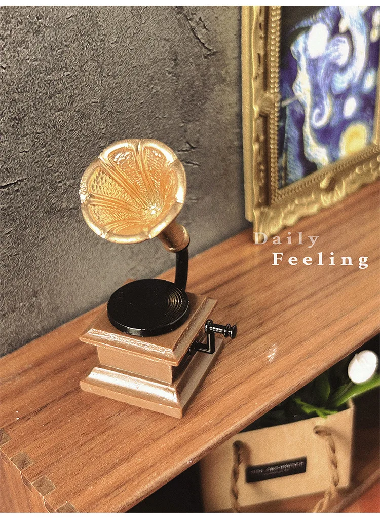 Ob11 Doll House Accessories Miniature Model Scene Retro Mini Gramophone Figurine Simulation Resin Toys Micro-scene Decoration
