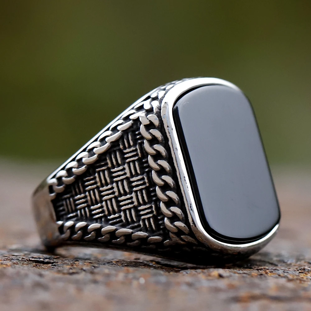 2024 NEW Vintage Punk Stainless Steel Rectangle Anels for