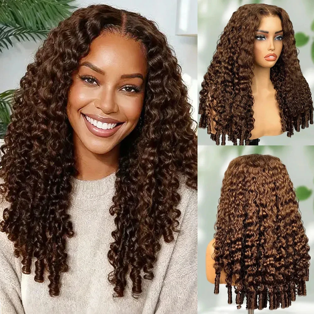 Rosslyn Chocolate Brown Human Hair Wig Burmese Curly Hair Wig Deep Wave Wigs Water Wave High Density Lace Wigs Pre Plucked 6