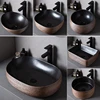 Brown Porcelain Ceramic Vessel Sink Above Counter Vanity Bowl Basin Bathroom Sanitary Balcony Table Sink Countertop Oval Basin 5