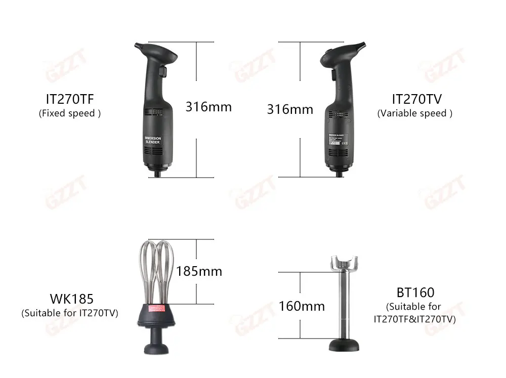 GZZT 270W Immersion Blender Handheld Blender 304 Food Grade Stainless Steel Food Mixer Optional Whisk Egg Beater 110V 220V 4