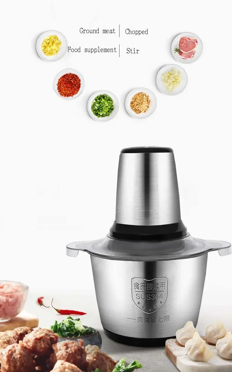 Electric Meat Grinder Stainless Steel Food Processor Chopper Kitchen Utensils Vegetable and Fruit Chopper Household Grinder