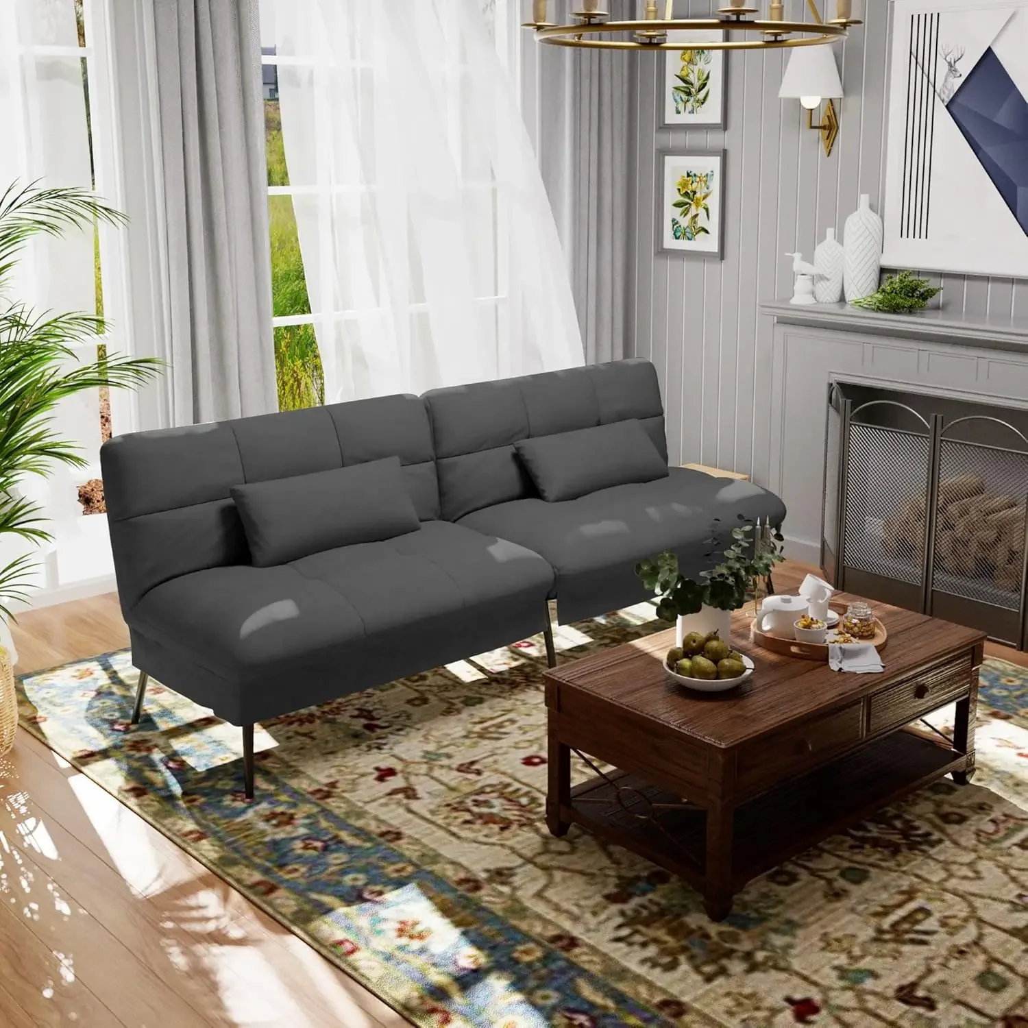 Convertible Futon Sofa Bed, 68&Prime;Fabric Couch with Adjustable Backrest,Folding Futon Sleeper Recliner for Living Room Furniture